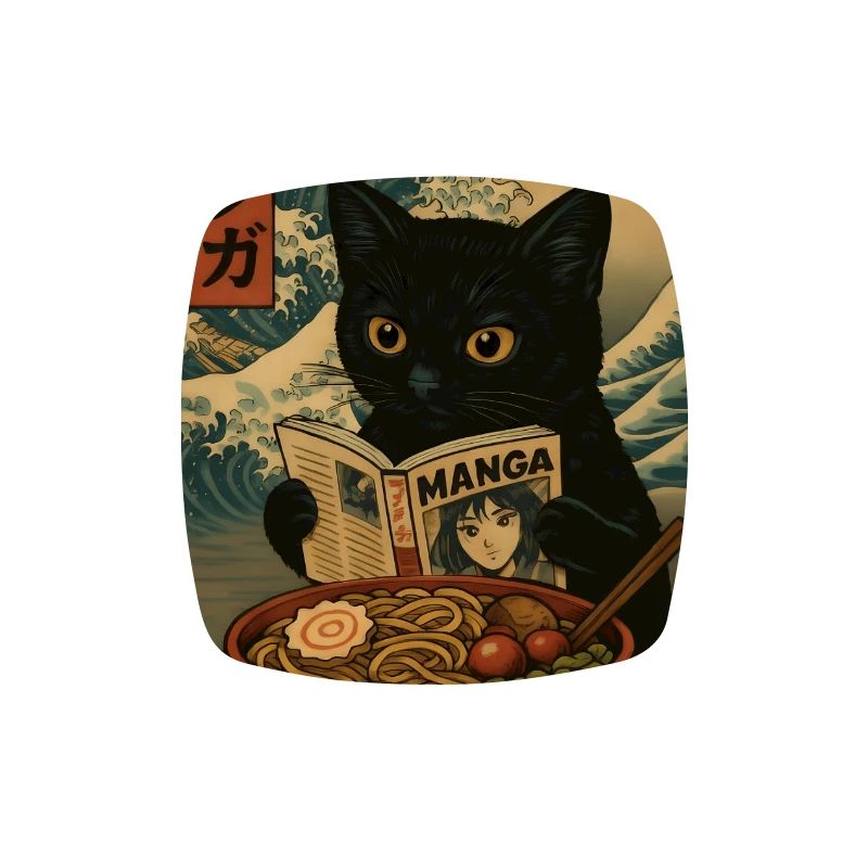 Cat lit des mangas mangeant Ramen Wave