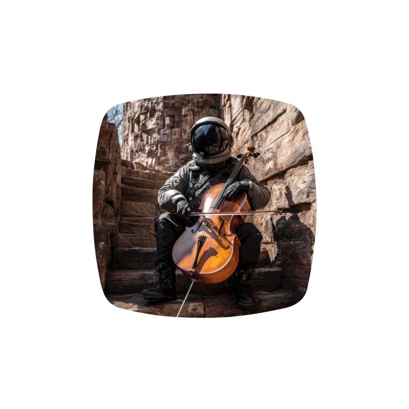 Astronaut Playing Cello on Stone Steps