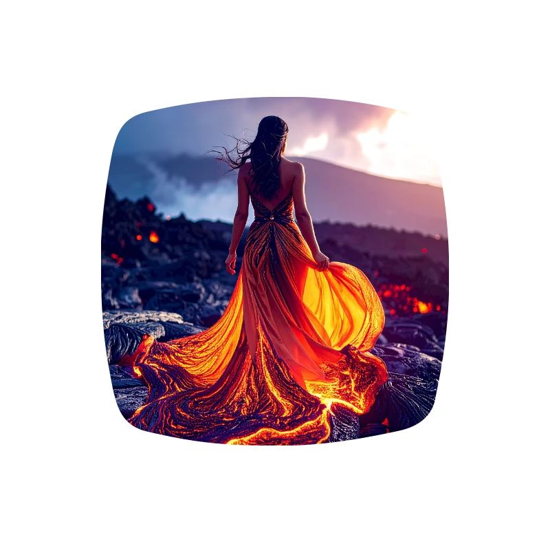 Robe semblable à du feu sur un champ de lave