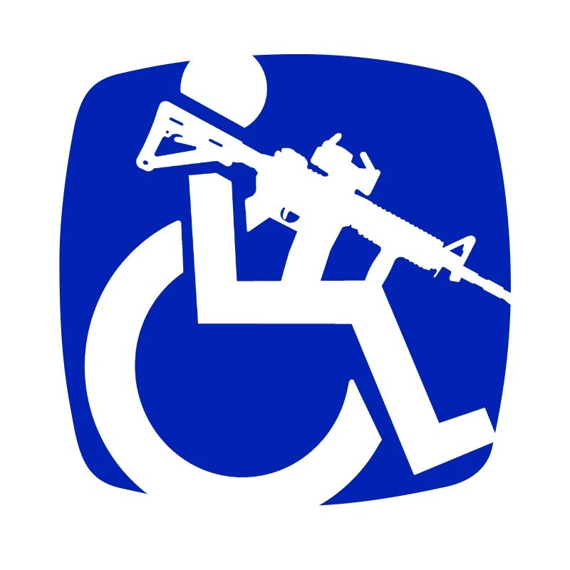 Bild eines Rollstuhlfahrers mit einem Gewehr #