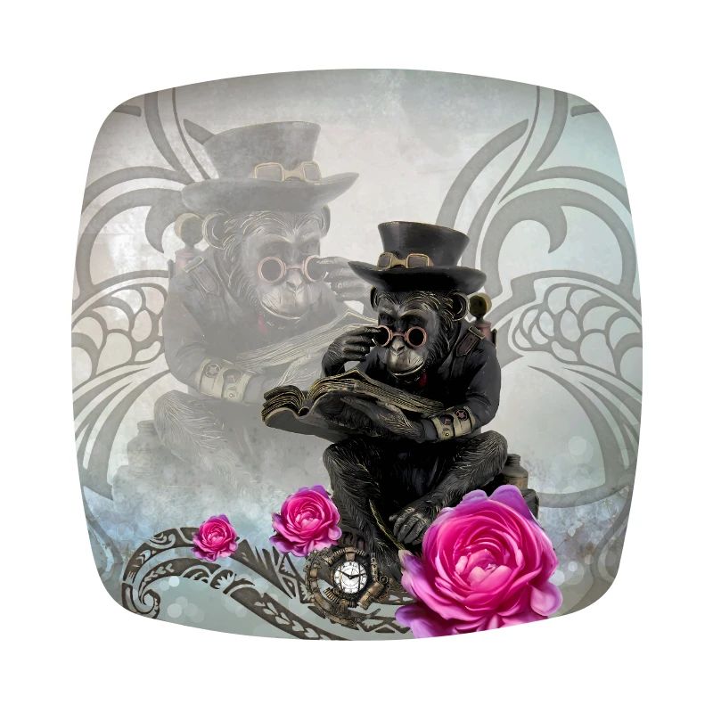 Funny steampunk monkey reads a book