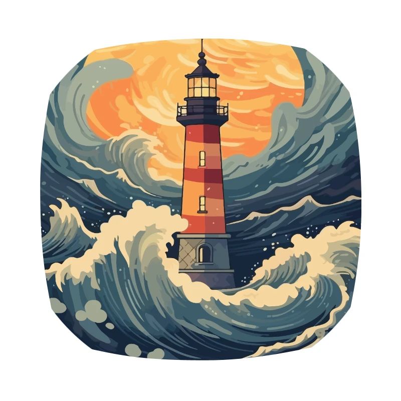 Phare rétro avec vagues: design nostalgique