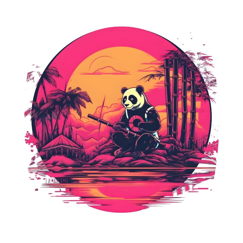 Synthwave Panda Japan Sunset