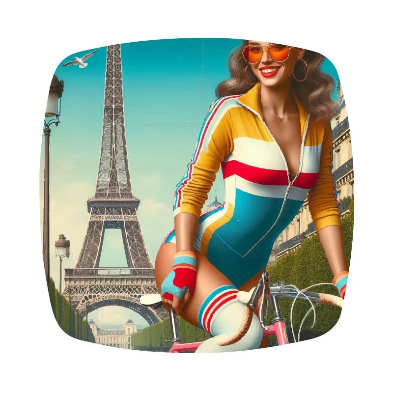 Belle jeune fille à vélo devant la tour Eiffel
