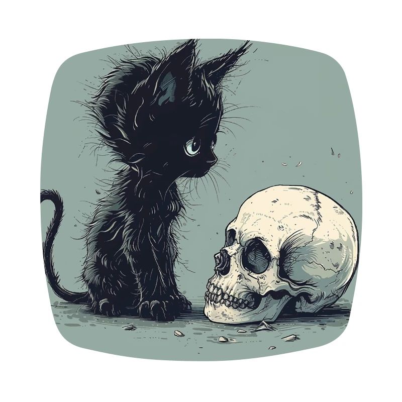Cute Emo Gothic Kitten and Skull
