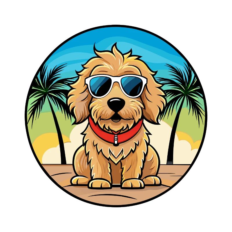 Cockapoo Dog Breed Cartoon Sunglasses Beach