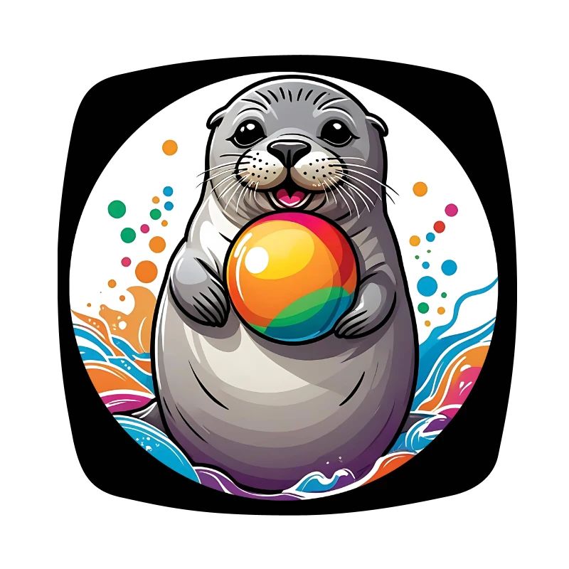 Sceau rieur phoque avec boule colorée