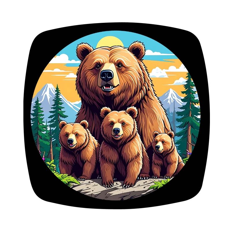 Defensive protective grizzly mom with cubs