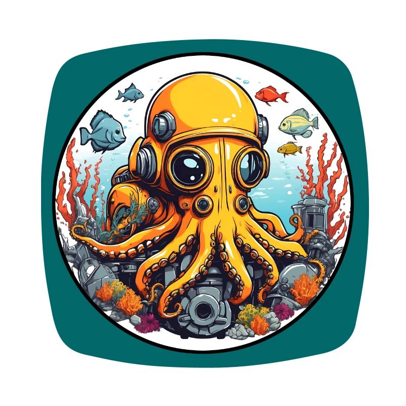 Whimsical yellow octopus with diving goggles