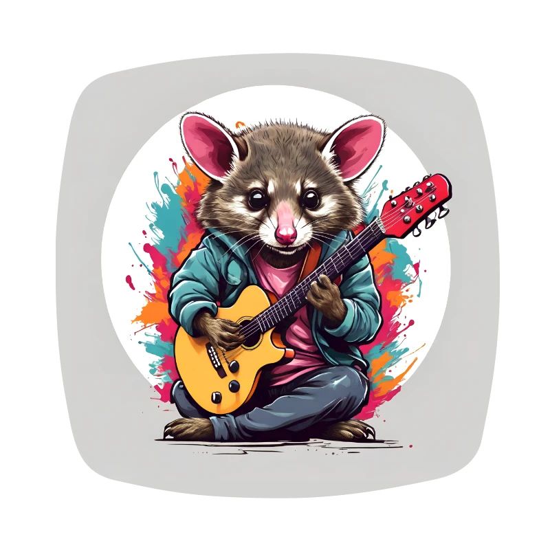 Funny singing opossum with guitar