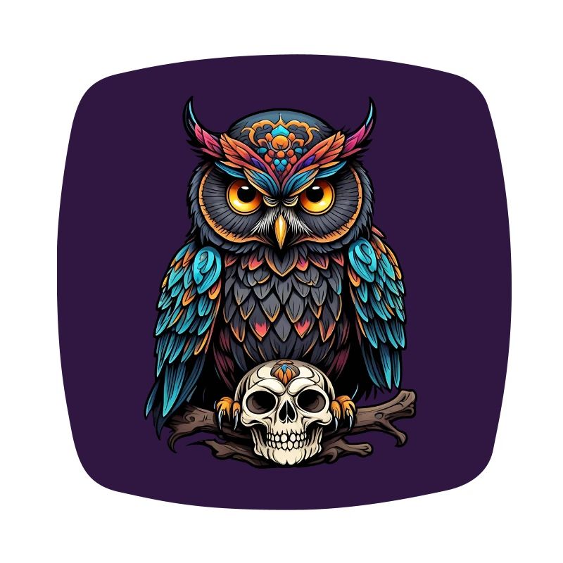 Farbenfrohe Eule mit Skull