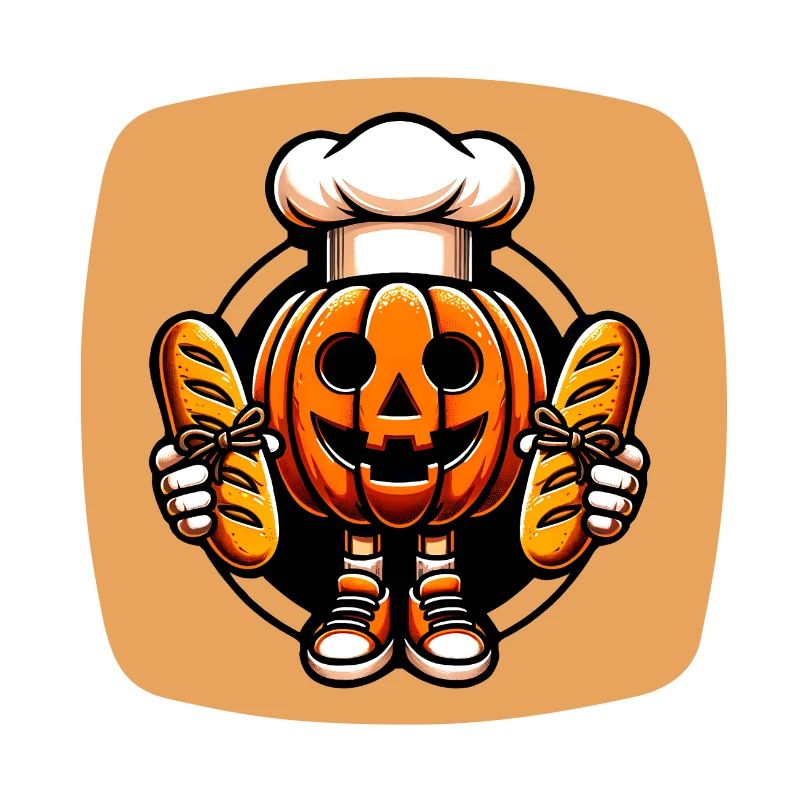 Halloween pumpkin with baker's hat and breads