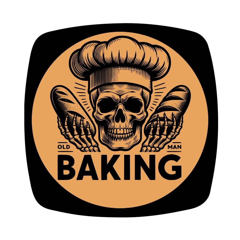 Old Man Baking Skull with Baker's Hat Baking Bread