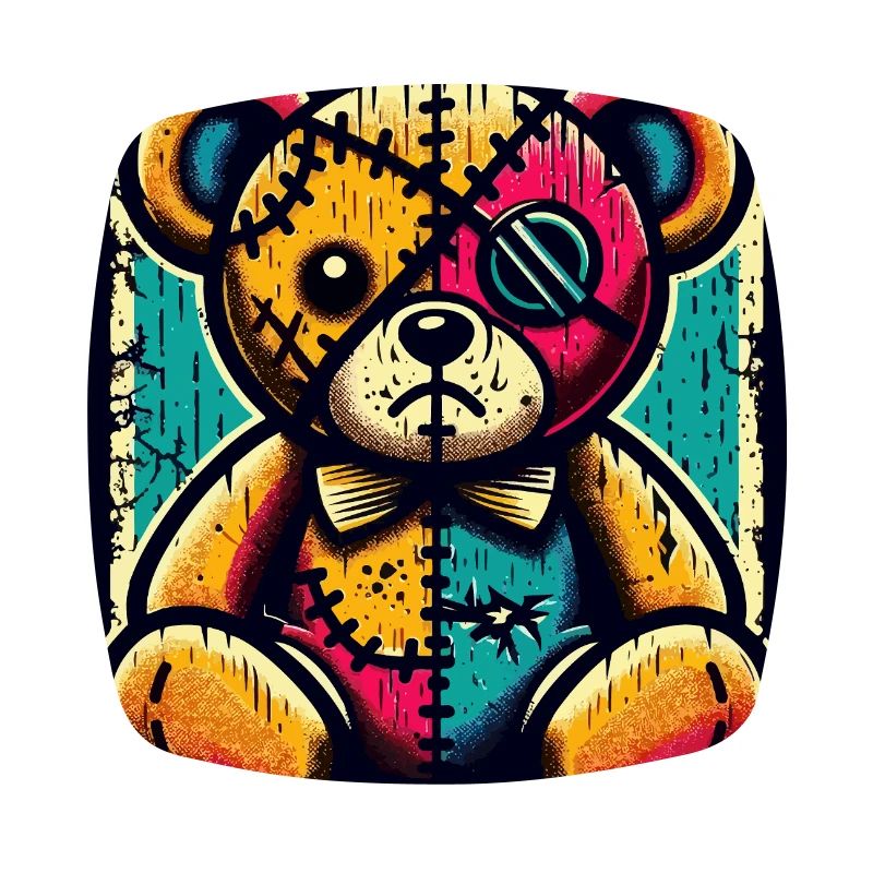 Patchwork bear art with vintage charm