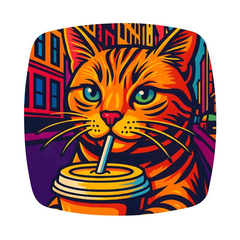 Chat urbain dynamique avec boisson, aime les chats