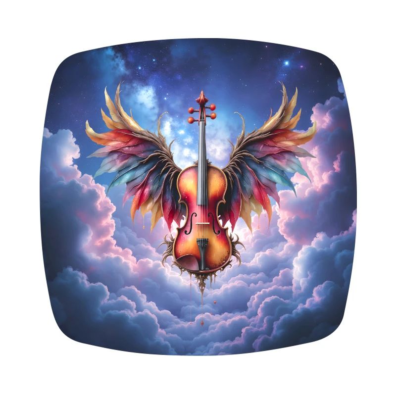 Winged Violin in Rainbow Clouds