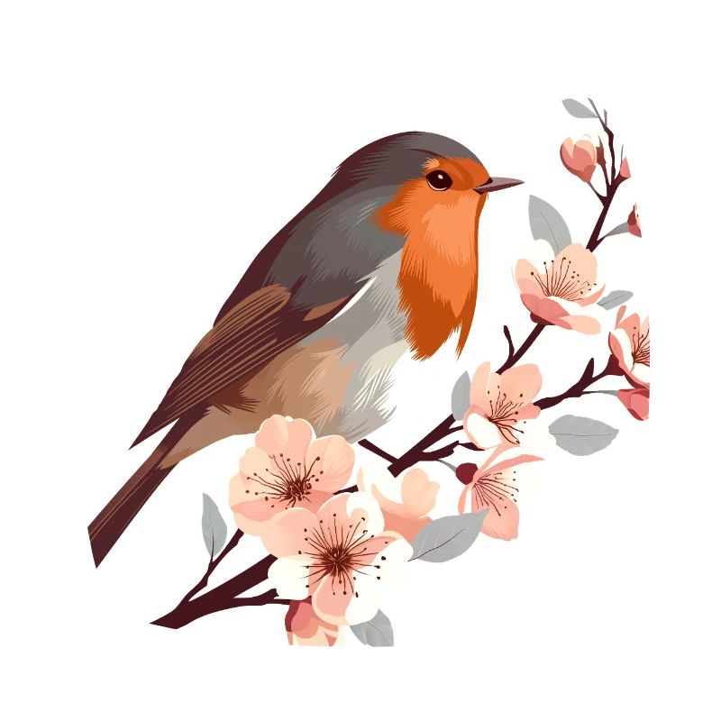 Robins on cherry blossom