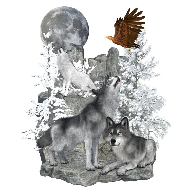 Wolves,Winter, Eagle, Moon