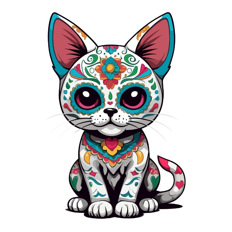Iconic Sugar Skull Mexico Cat Design