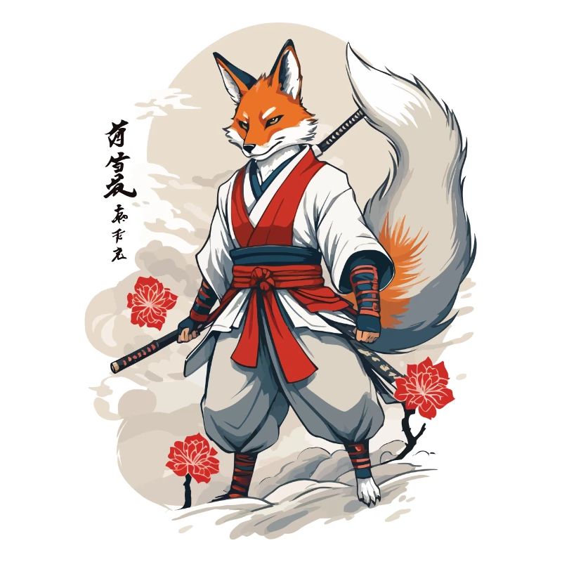 Samurai Kitsune Fox Kawaii Fox Spirit Design
