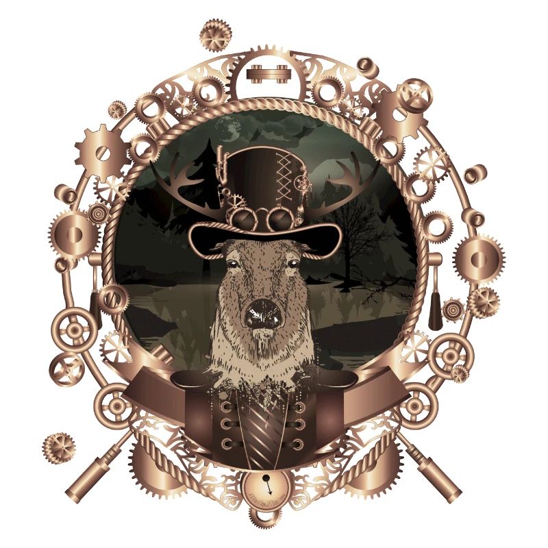 Steampunk deer portrait in antique frame
