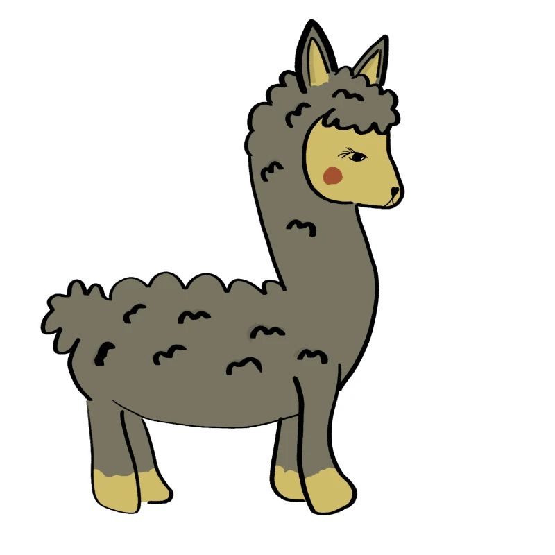 Playful llama with braid and button ears