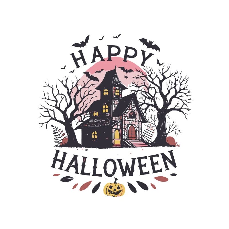 Pastel Haunted House Under Moon