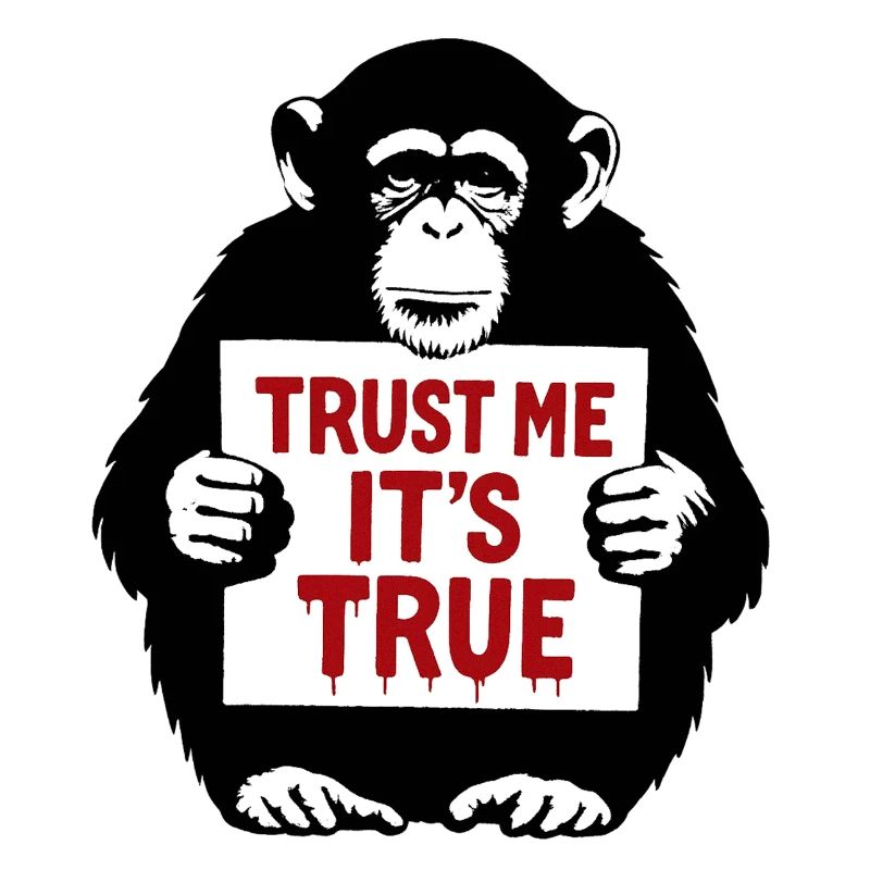 Affe mit Schild Trust Me It's True