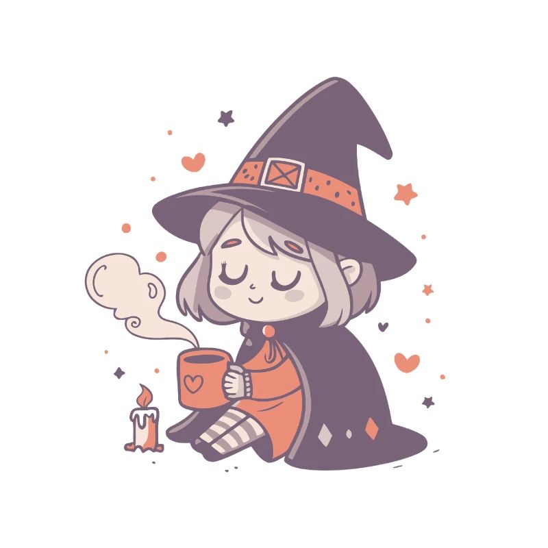 Sorcière douillette au mug chaud
