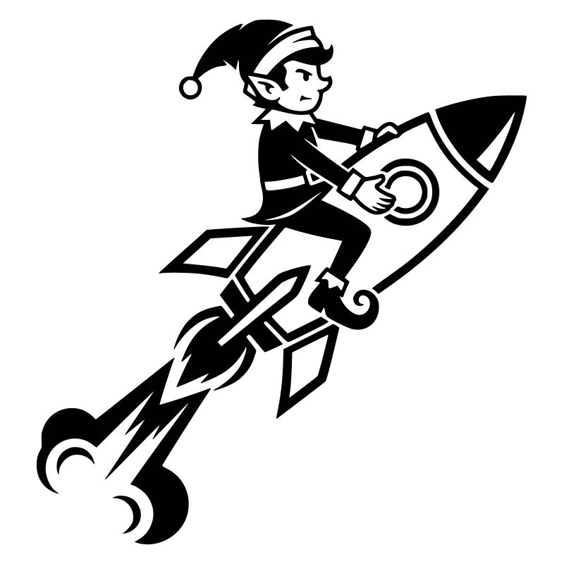 Wichtel auf Rakete fliegend Cartoon Design