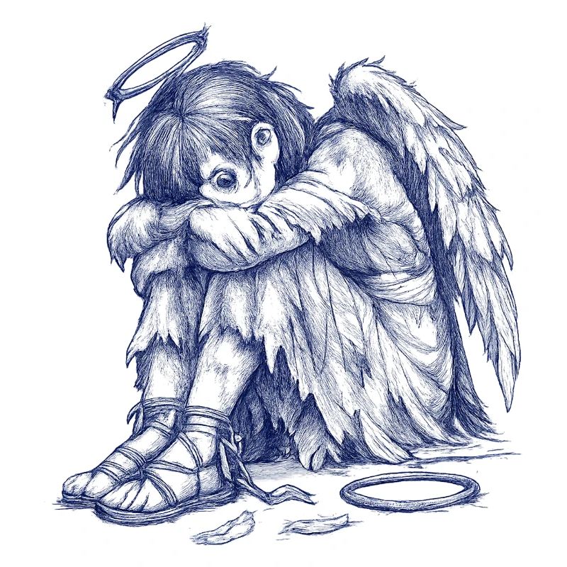Sad Angel | Hand Painted Drawing