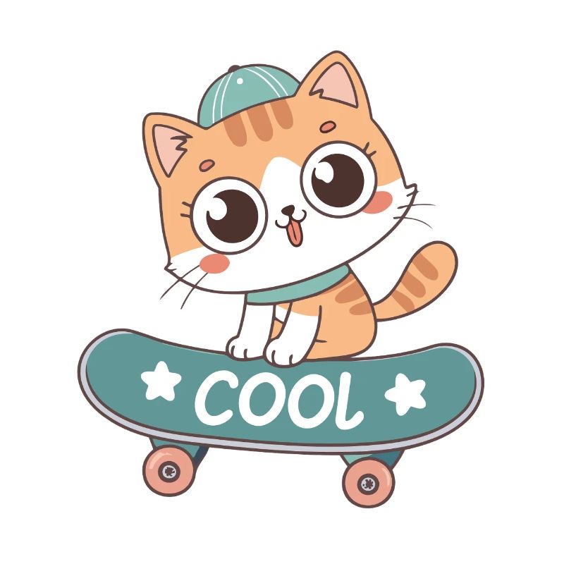 Chat sur skateboard pastel