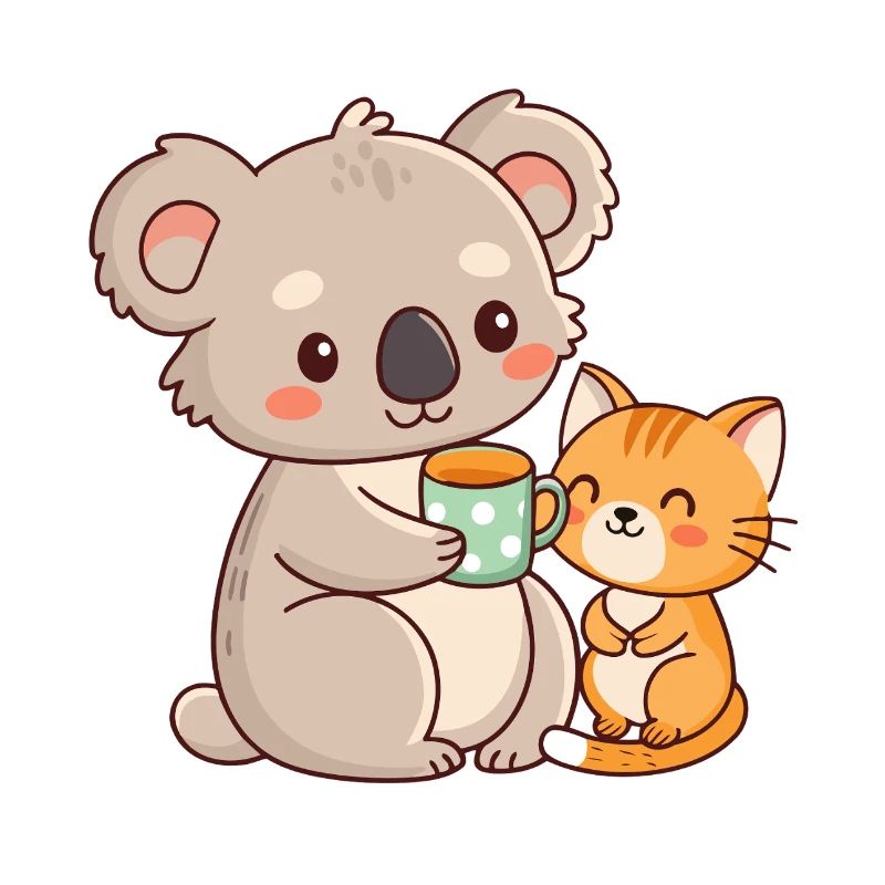 Koala et chat café mignon
