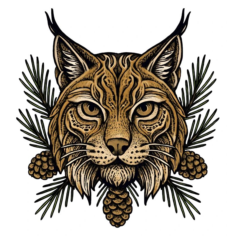 Lynx Head with Fir Branches