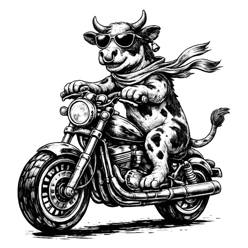 Cow Biker on Motorcycle