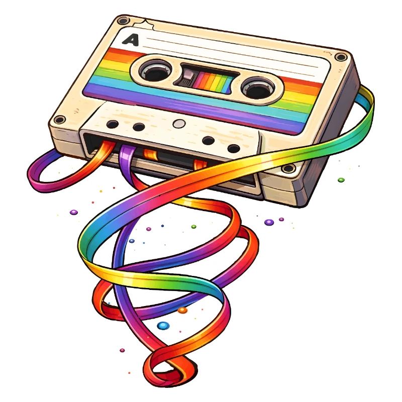 Retro Kassette mit Regenbogen Band  
