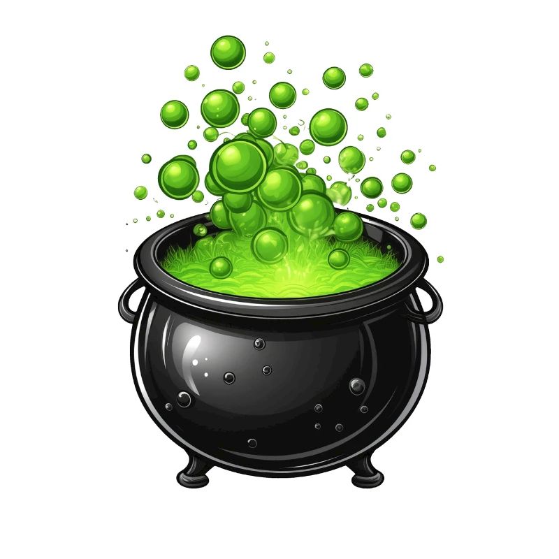 Witch's cauldron with green potion
