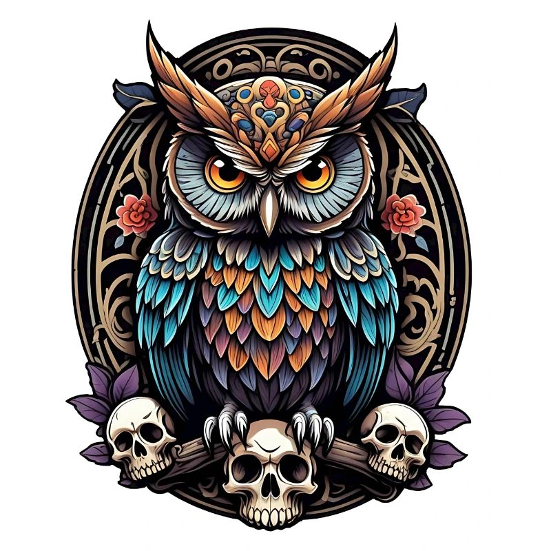 Dekorative bunte Eule mit Schädel
