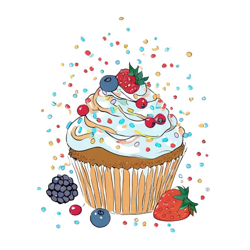 Cupcake oder Muffin mit Creme, Beeren und Streusel