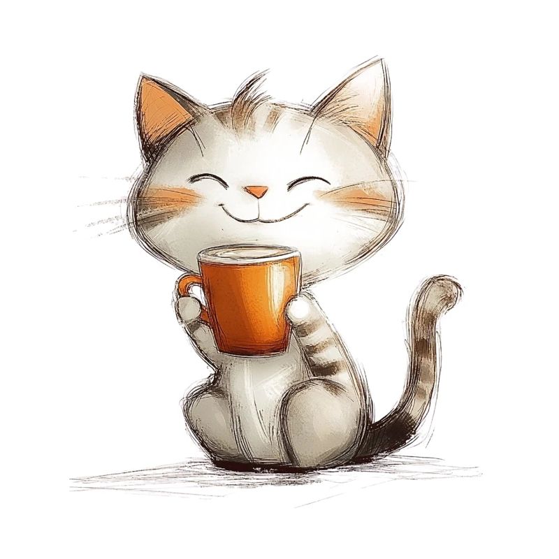 Chat heureux avec du café