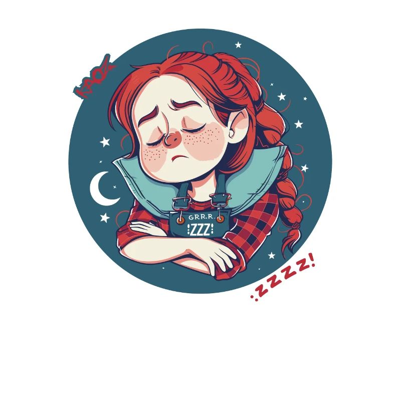 Addormentato, ragazza rossa con luna e stelle