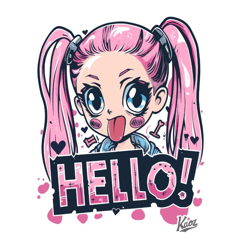 Cartoon eines frechen, frischen Mädchen mit Zöpfen