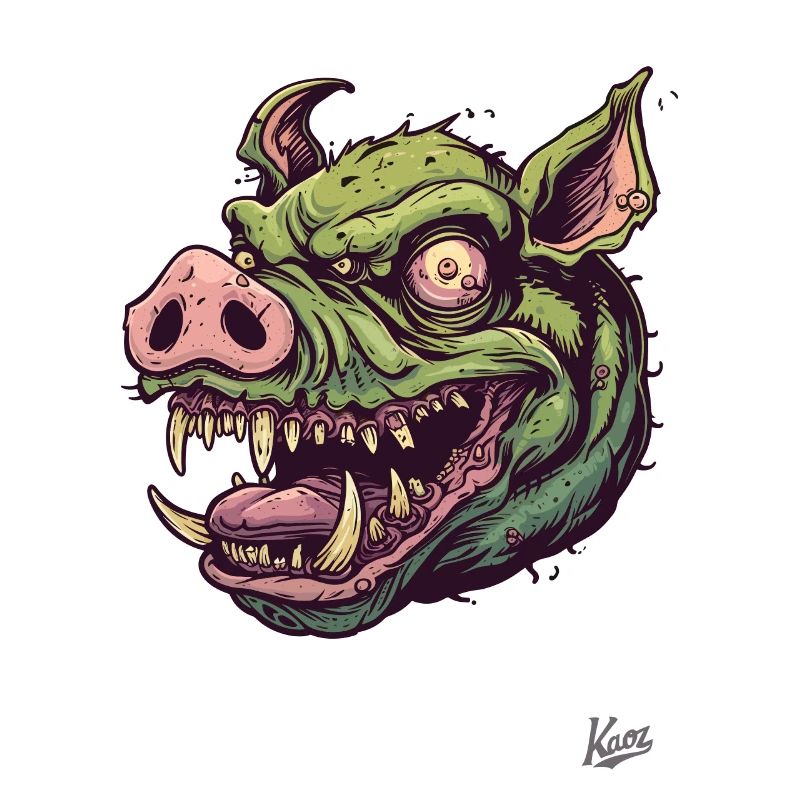 Massive Green Pig Zombie Head