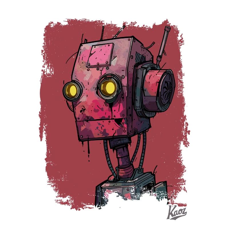 Robot de ferraille rouge triste