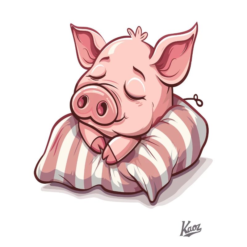 Little piglet pig sleeping on a pillow