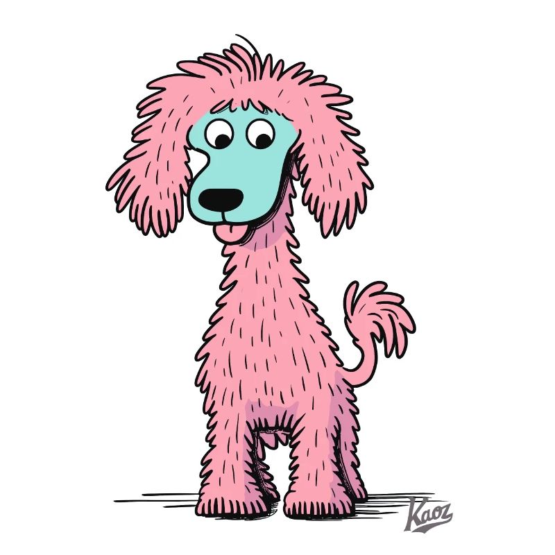 Le caniche de dessin animé rose et joyeux