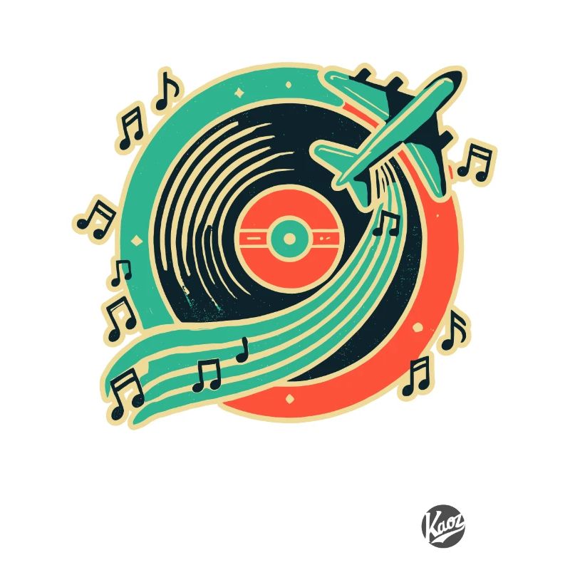Retro Musik & Reise Design "Platte & Flugzeug"