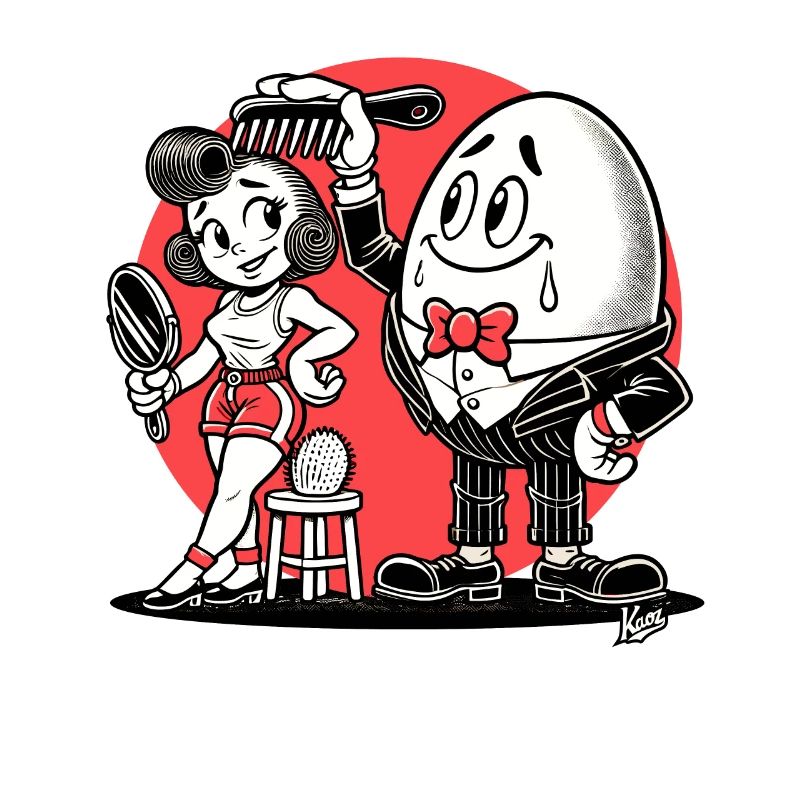 Retro Cartoon Lady und der Eiermann