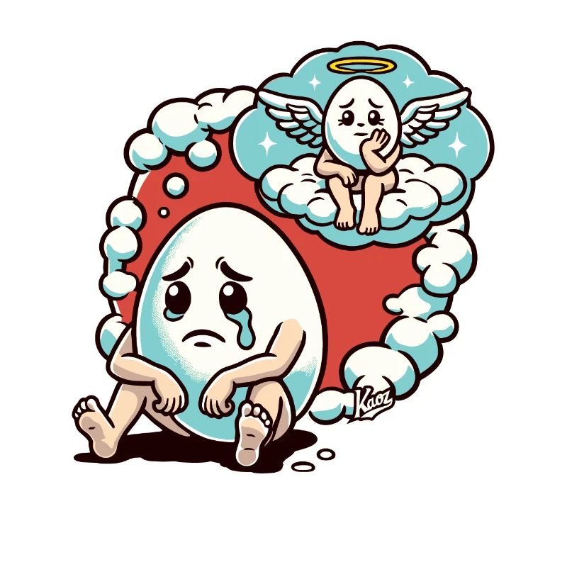 Sad egg imagines egg friend in heaven