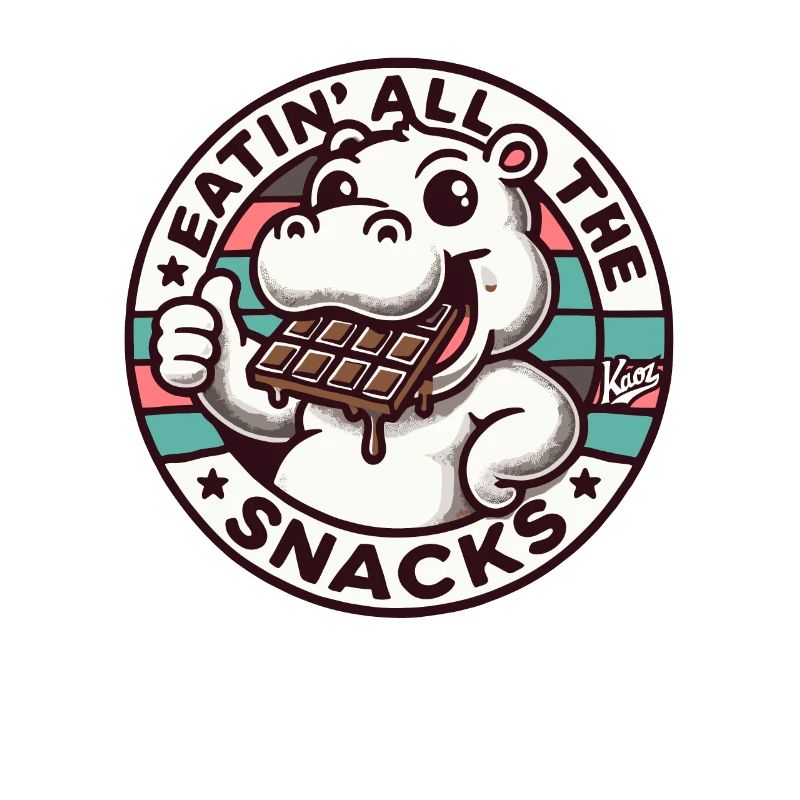 Lustiges Nilpferd isst Schokolade und alle Snacks